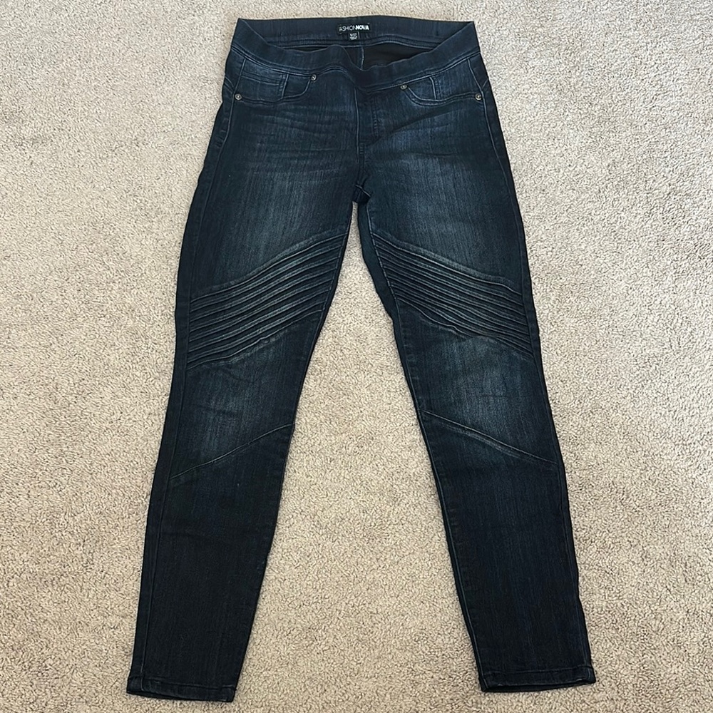 Blue Skinny Jeans with Distressed Moto Panels - 5/27